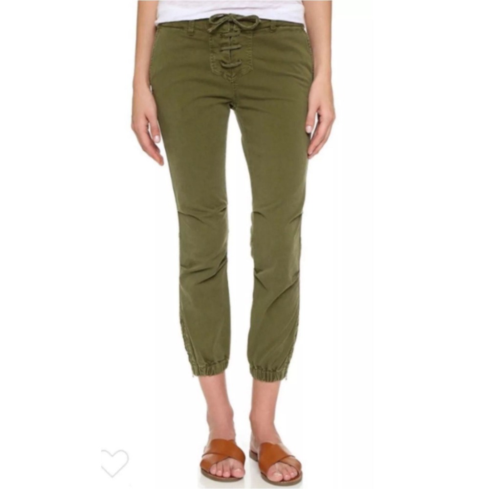Nili Lotan Lace Up Crop Jogger Pants Womens 2 Green Twill Military Utility